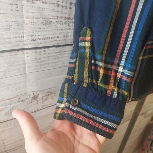Old Navy Classic Flannel Women’s Sz XXL Navy Blue Plaid Button Up Shirt - Picture 4 of 8